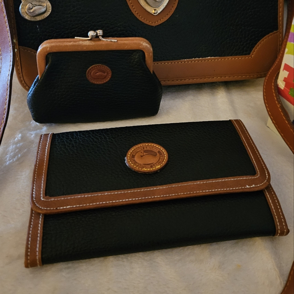3 pc. Vintage 90s Genuine Dooney & Bourke British AWL Carrier Black Tan Trio - Picture 9 of 11